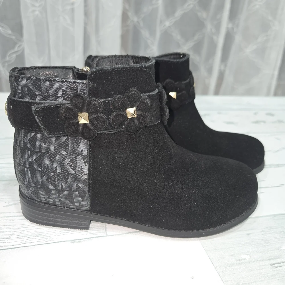 Michael Kors Emma Flora Logo Suede Embellished floral Booties Boots Girl Size 12
